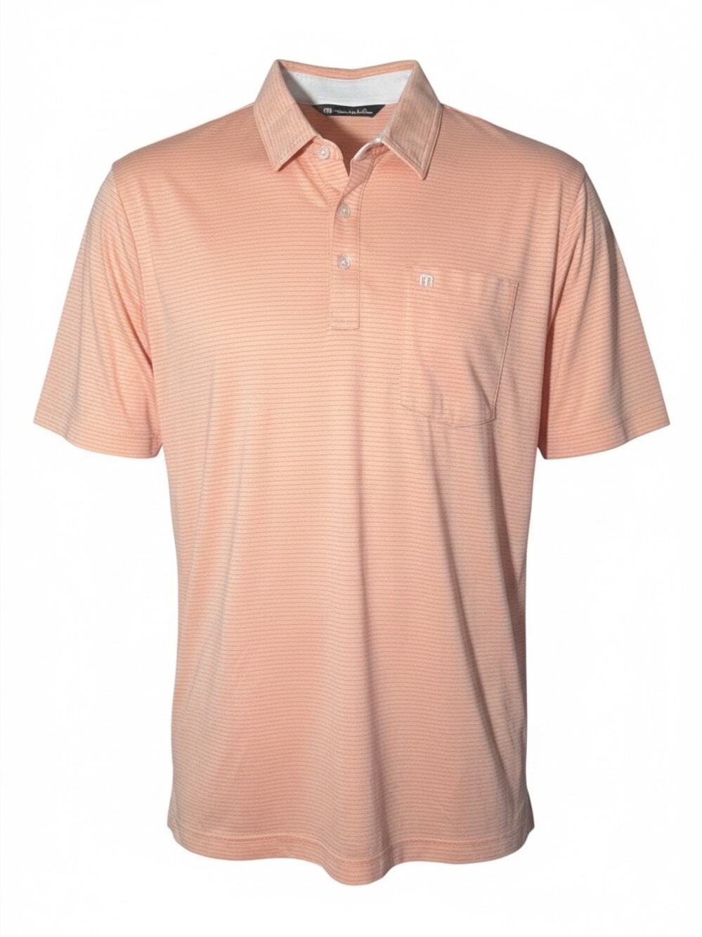 Travis Mathew Peach Striped Golf Polo Men's Size Medium Rochester Golf CC Logo